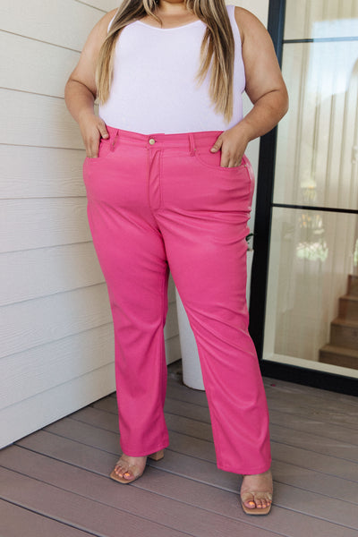 Tanya Control Top Faux Leather Pants in Hot Pink - Pecan Hill Boutique