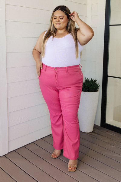 Tanya Control Top Faux Leather Pants in Hot Pink - Pecan Hill Boutique