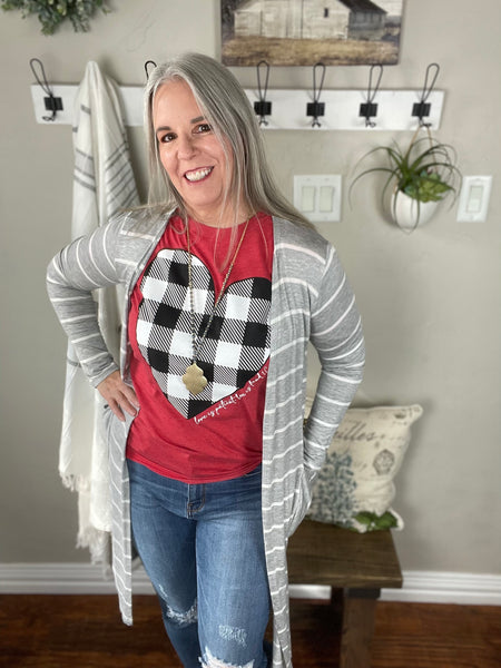 Black and White Plaid Heart Tee - Pecan Hill Boutique