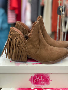 Brown Suede Booties with Fringe