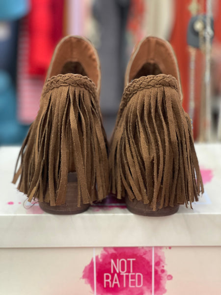 Brown Suede Booties with Fringe