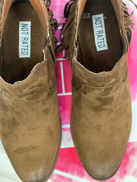 Brown Suede Booties with Fringe