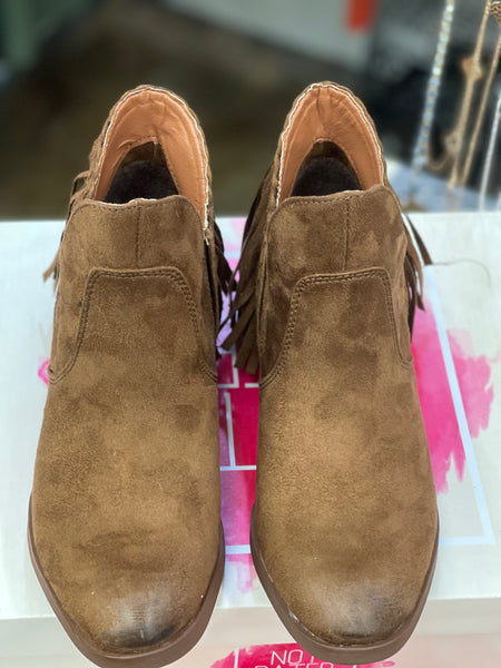 Brown Suede Booties with Fringe