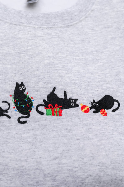 Christmas Cats Embroidered Sweatshirt