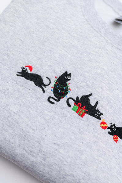 Christmas Cats Embroidered Sweatshirt