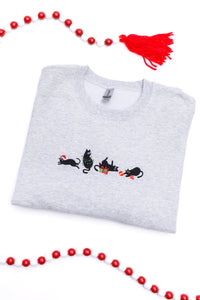 Christmas Cats Embroidered Sweatshirt