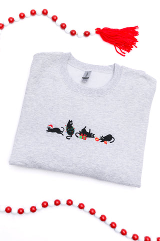 Christmas Cats Embroidered Sweatshirt