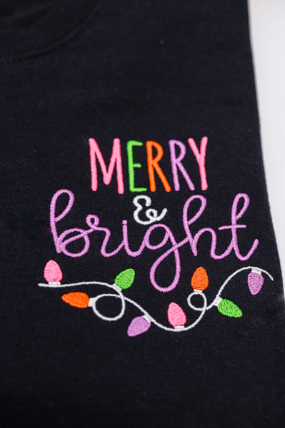 Merry & Bright Embroidered Sweatshirt in Black