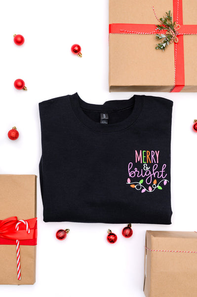 Merry & Bright Embroidered Sweatshirt in Black