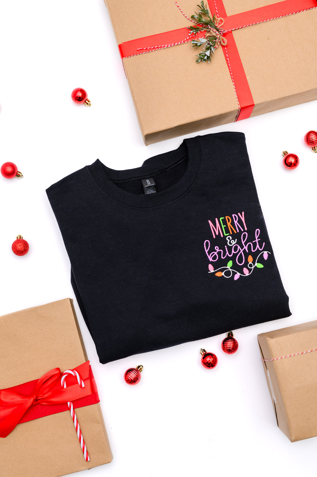 Merry & Bright Embroidered Sweatshirt in Black