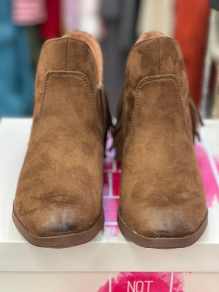 Brown Suede Booties with Fringe