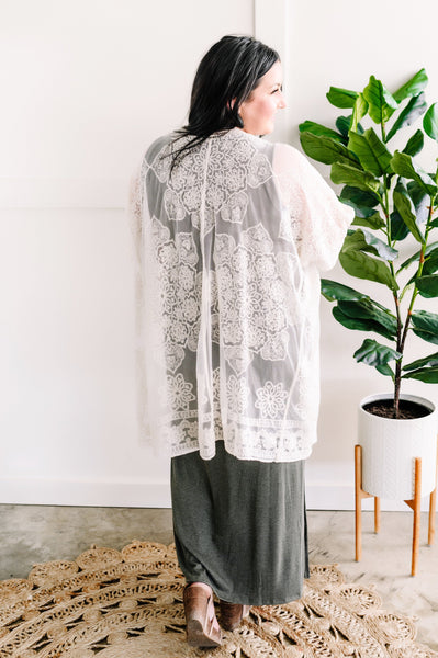 Vintage Lace & Floral Kimono in Elegant Ivory
