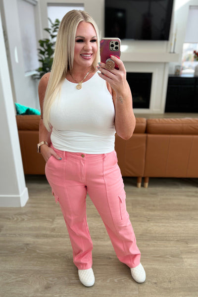 Peggy High Rise Cargo Straight Jeans in Pink