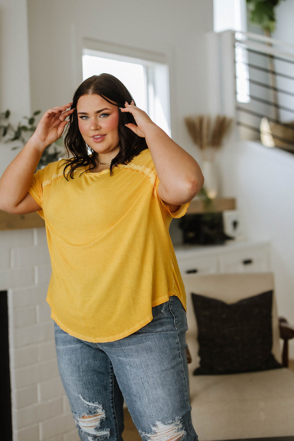 New Edition Mineral Wash T Shirt Yellow