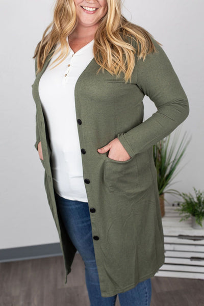 Olive Front Button Cardigan - Pecan Hill Boutique
