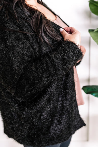Open Front Feather Cardigan In Black - Pecan Hill Boutique