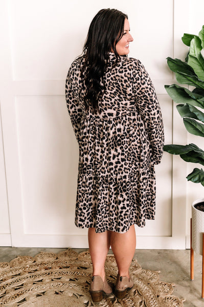 Gabby Front Tiered Long Sleeve Dress In Animal Print