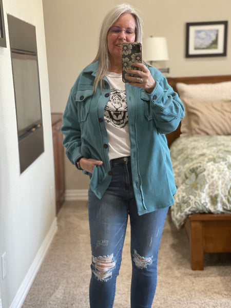 Dusty Teal Shacket - Pecan Hill Boutique
