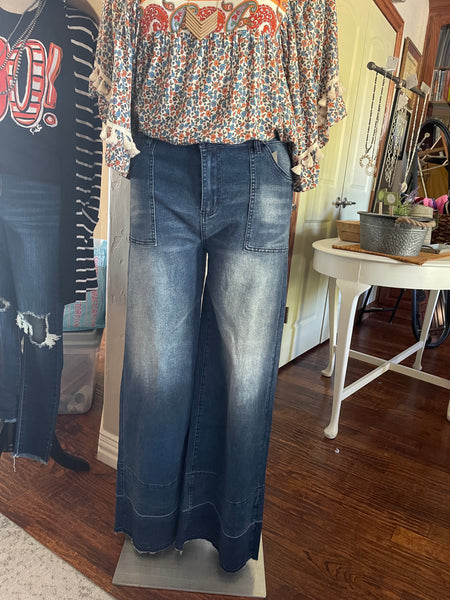Front Pocket Wide Leg Jeans - Pecan Hill Boutique