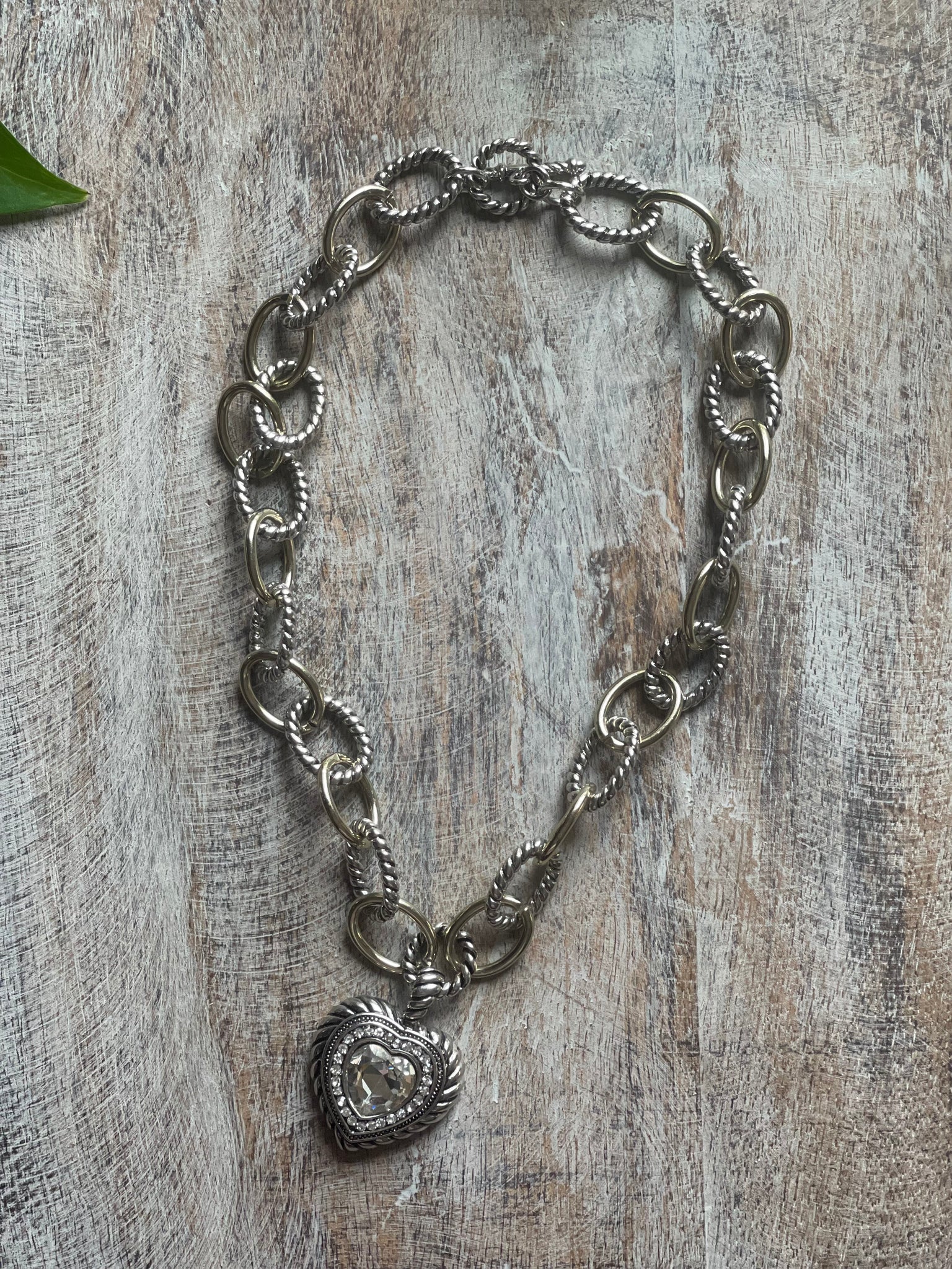 Heart Shaped Crystal Pendant on Link Chain Necklace 