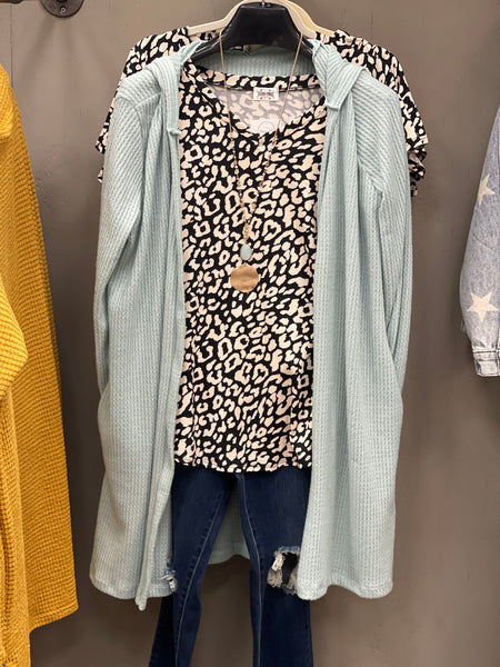Sage Hooded Waffle Cardigan - Pecan Hill Boutique