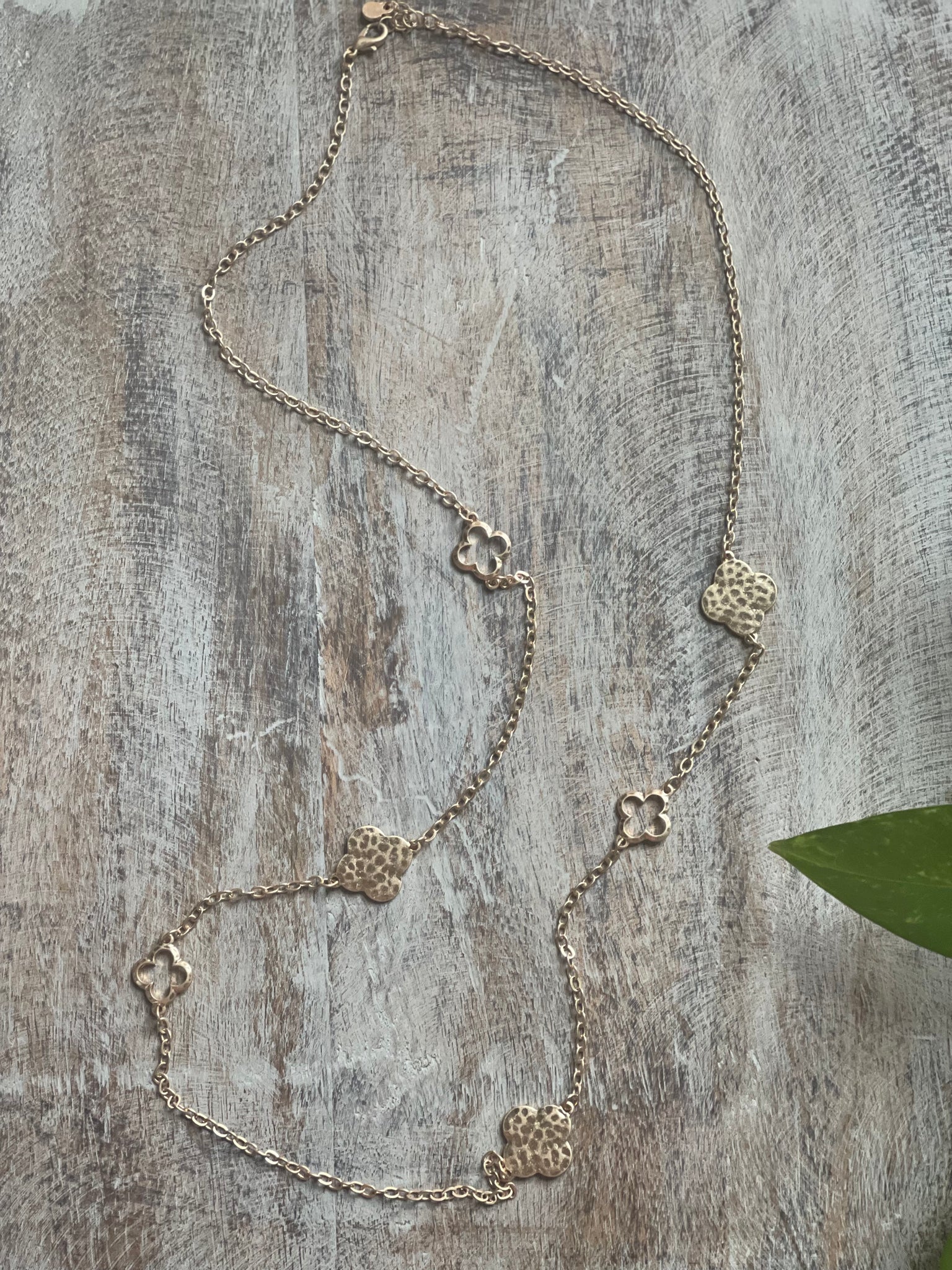 Quatrefoil Charm Long Necklace - Pecan Hill Boutique