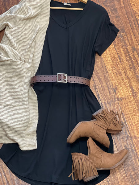 Short Sleeve Black Dress - Pecan Hill Boutique