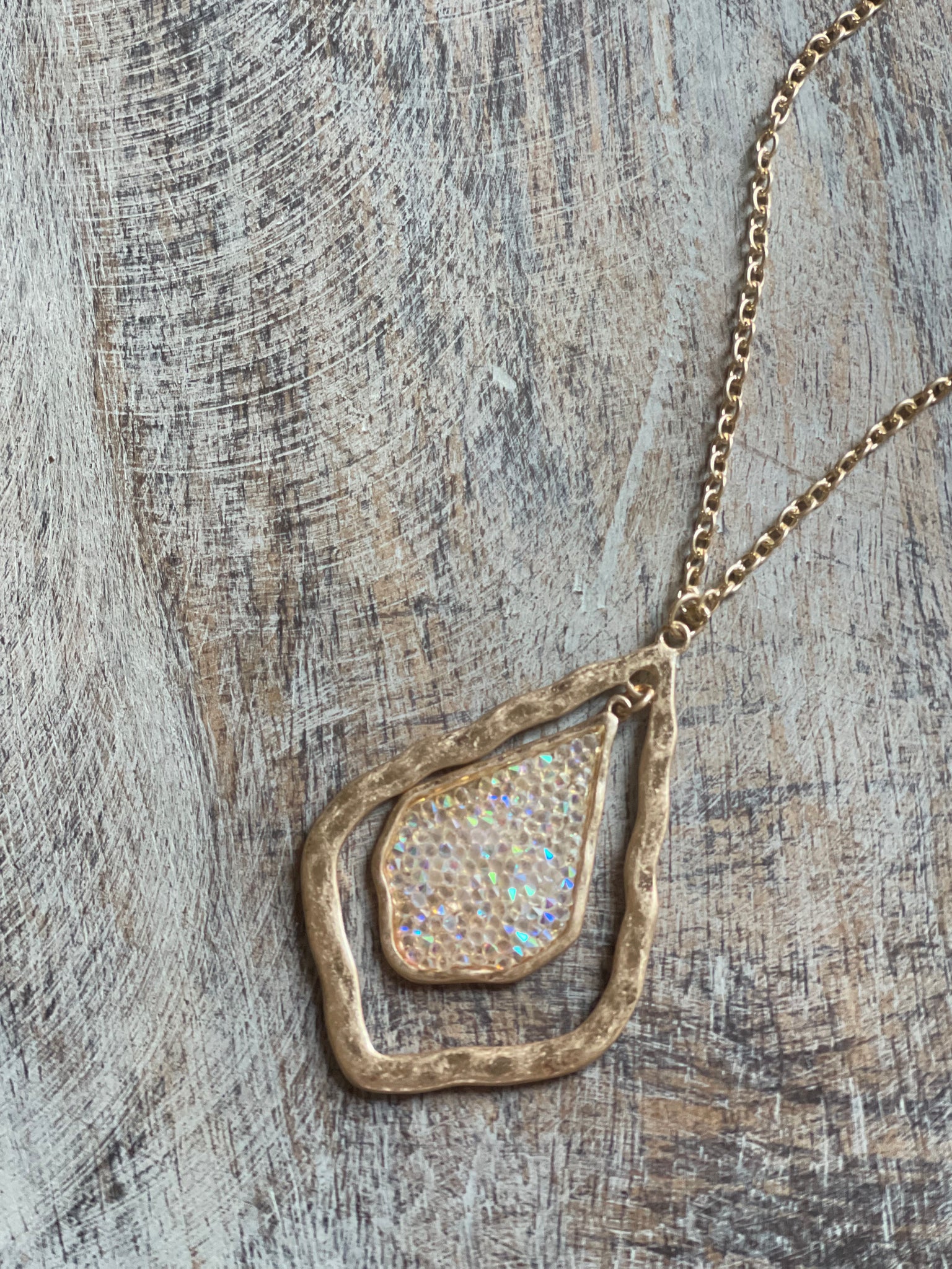 Crystal and Gold Teardrop Necklace