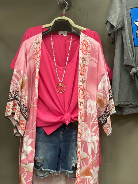 Pink Print Kimono