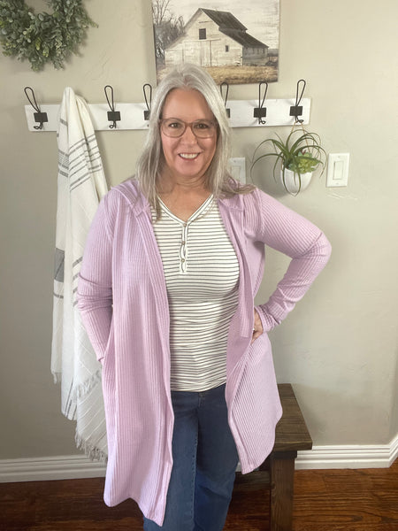 Lilac Hooded Waffle Cardigan - Pecan Hill Boutique