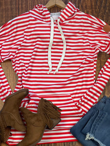 Red and White Stripe Hoodie - Pecan Hill Boutique