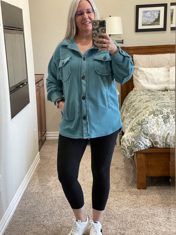 Dusty Teal Shacket - Pecan Hill Boutique