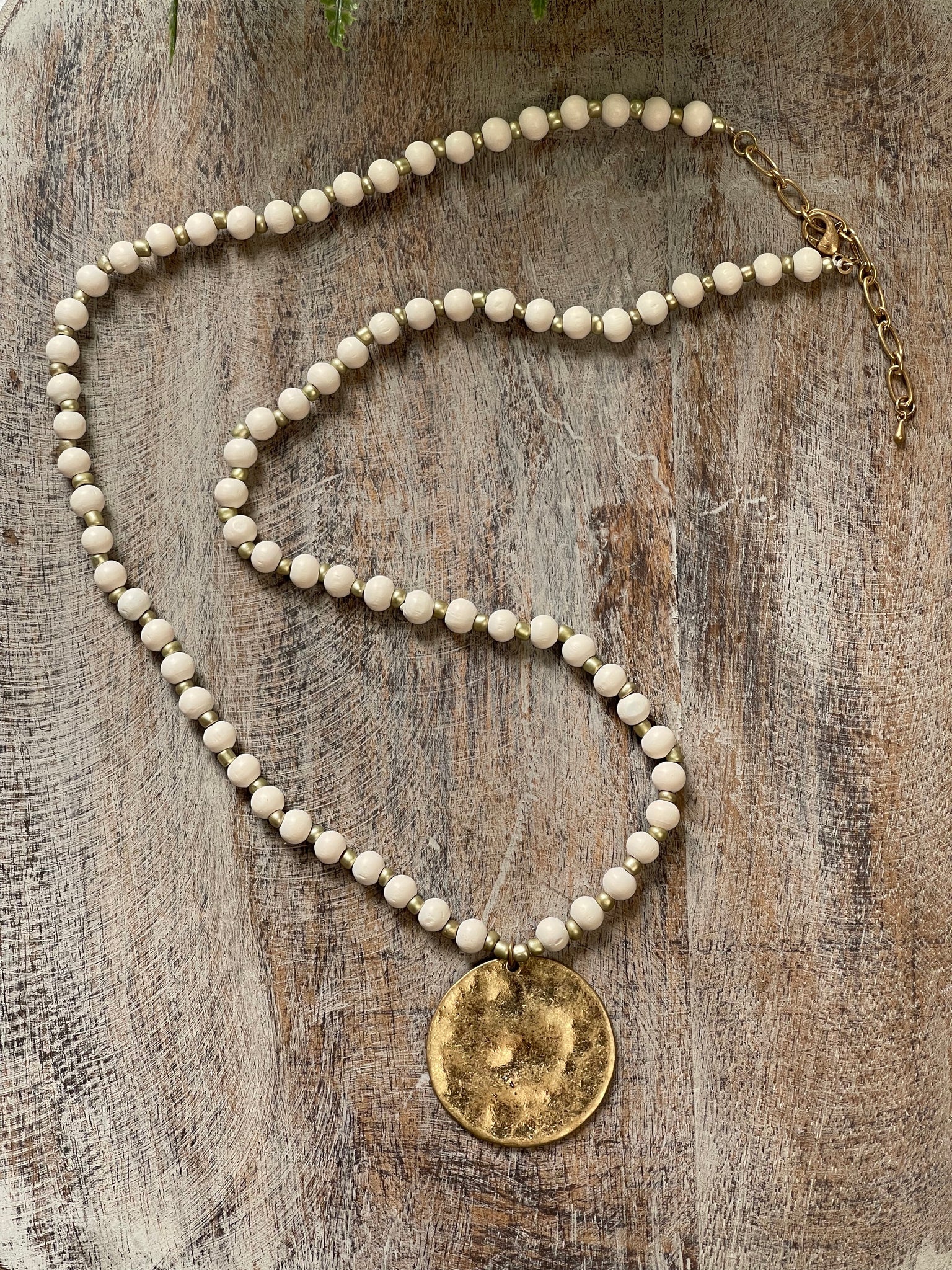 White Beads with Gold Disc Necklace - Pecan Hill Boutique