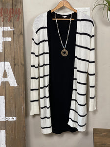 White with Black Stripes Cardigan - Pecan Hill Boutique